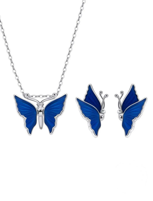 Radiant Blue Enamel Butterfly (Set)